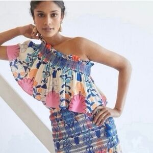 anthropologie plenty by tracy Reese one shoulder asymmetrical ruffle floral